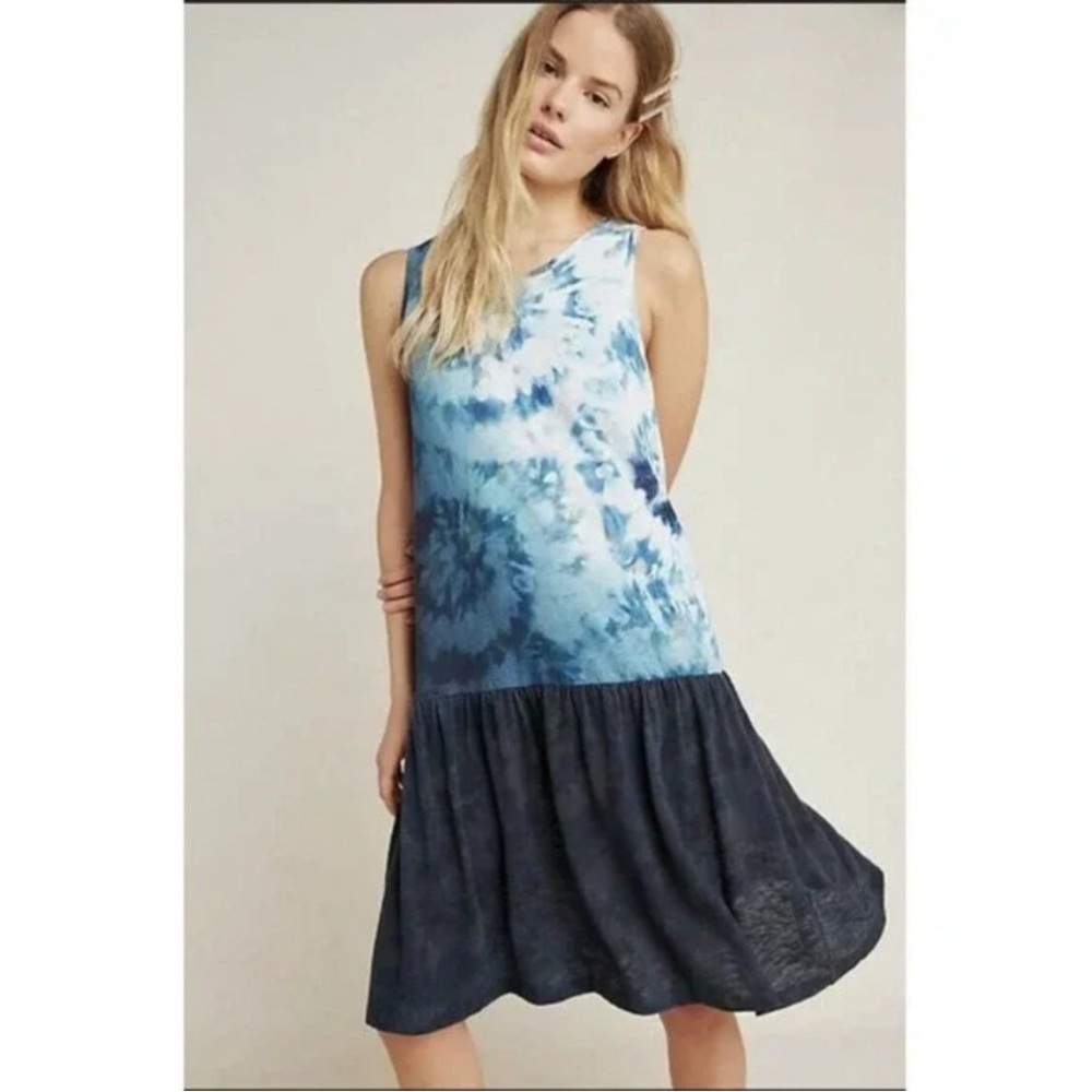 ❤️Anthropologie - Blue Tie Dye Drop Waist Dress - XL